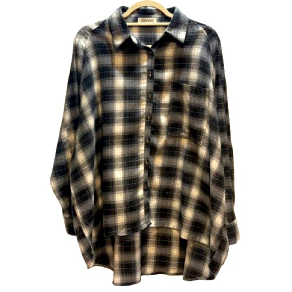 NWOT THE POST Boutique Oversized Plaid Button Down Black Gray Size M